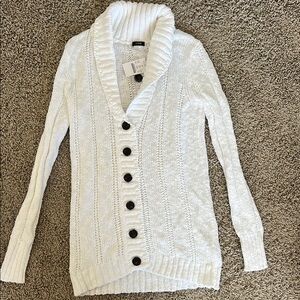 NWT J.Crew Women's White oversized long cable cardigan Sweater